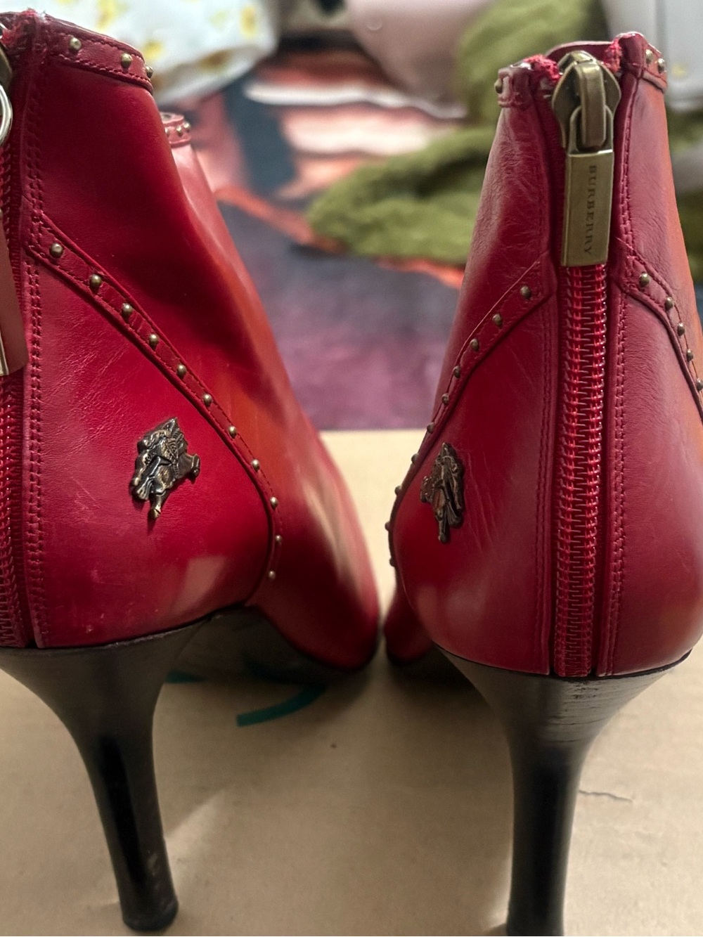 Burberry red leather Kitten pointy heeled boots Size 39 - Picture 10 of 15